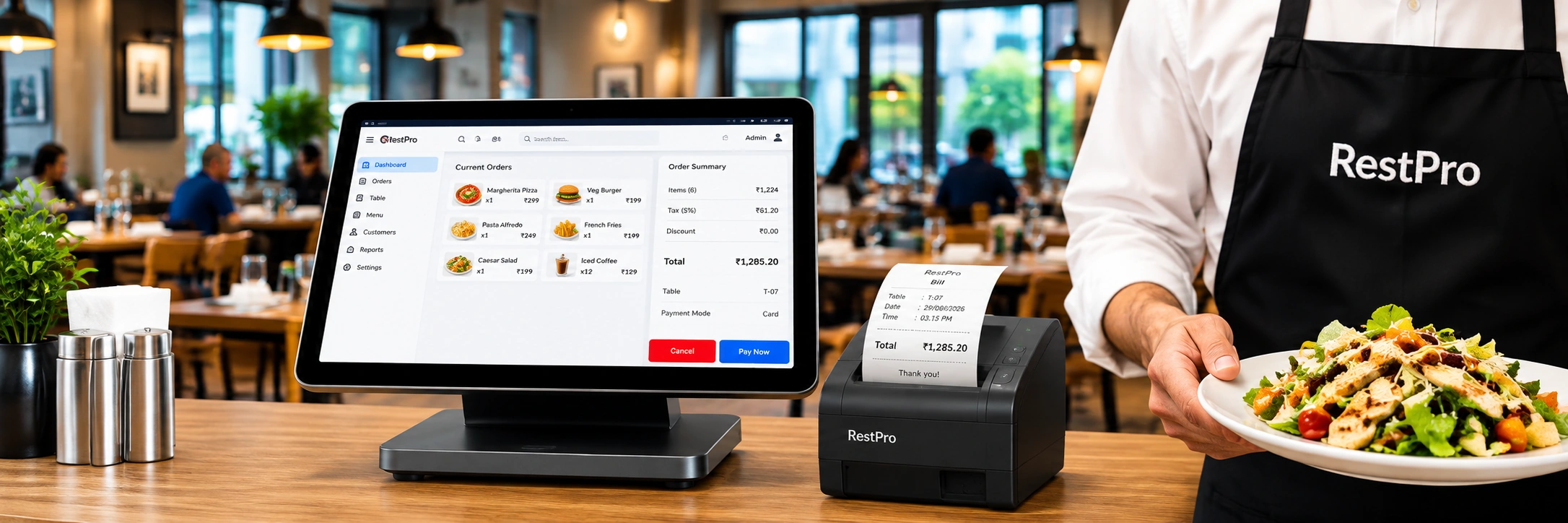 RestPro POS device on a restaurant counter
